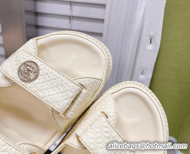 Good Product Chanel Stone Embossed Strap Sandals G35927 Apricot