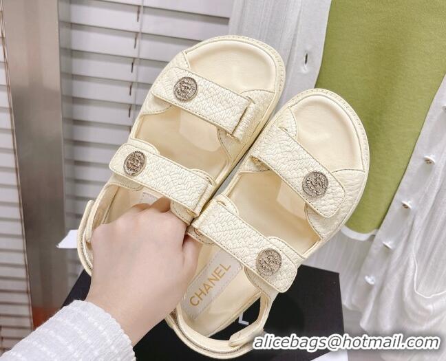 Good Product Chanel Stone Embossed Strap Sandals G35927 Apricot