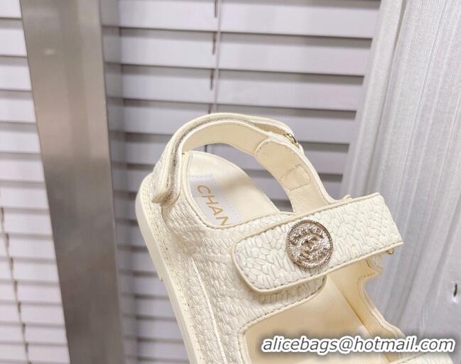 Good Product Chanel Stone Embossed Strap Sandals G35927 Apricot