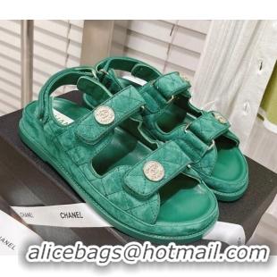 Good Product Chanel Washed-Effect Suede Strap Sandals G35927 Green