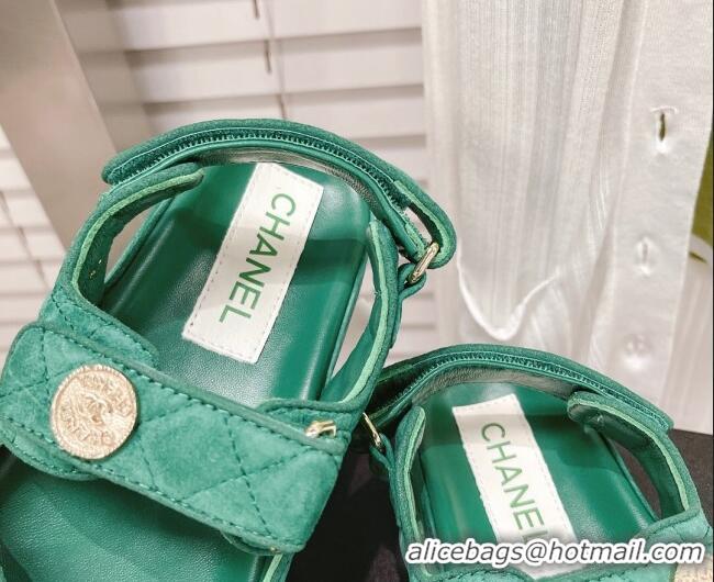 Good Product Chanel Washed-Effect Suede Strap Sandals G35927 Green