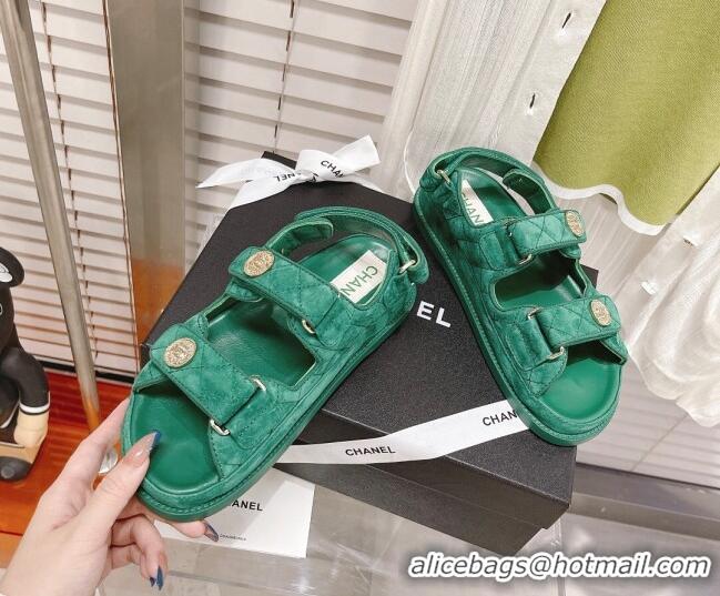 Good Product Chanel Washed-Effect Suede Strap Sandals G35927 Green