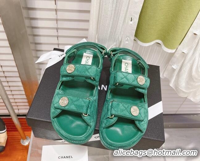 Good Product Chanel Washed-Effect Suede Strap Sandals G35927 Green