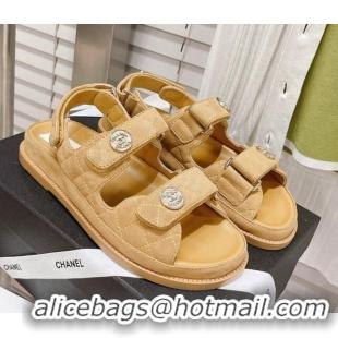 Grade Design Chanel Washed-Effect Suede Strap Sandals G35927 Yellow