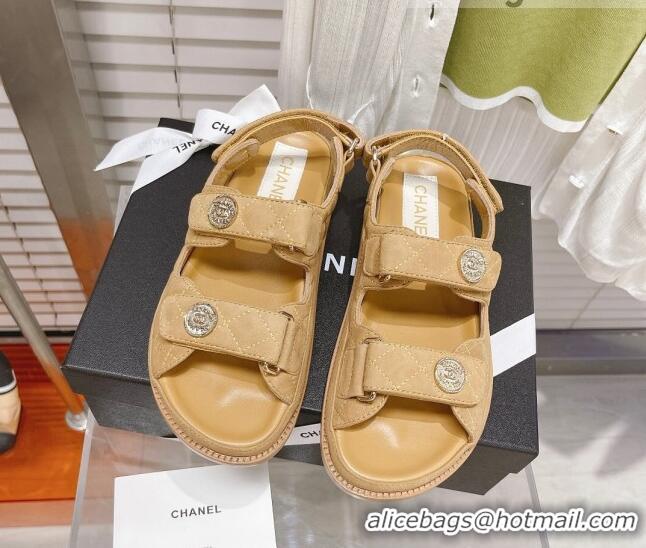 Grade Design Chanel Washed-Effect Suede Strap Sandals G35927 Yellow