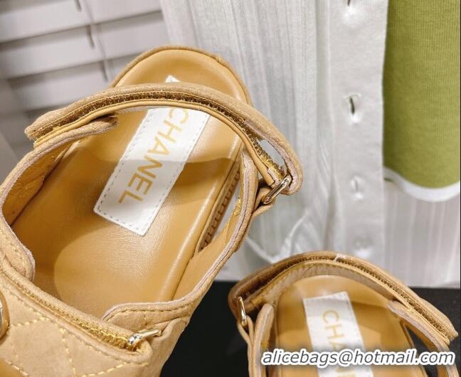 Grade Design Chanel Washed-Effect Suede Strap Sandals G35927 Yellow