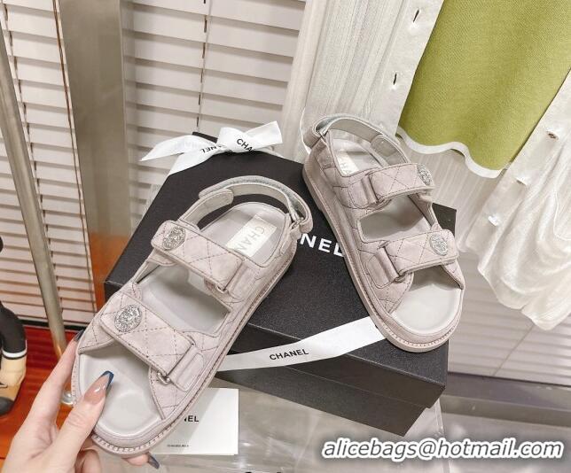 Imitation Chanel Washed-Effect Suede Strap Sandals G35927 Light Gray