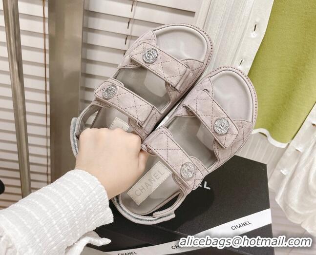 Imitation Chanel Washed-Effect Suede Strap Sandals G35927 Light Gray