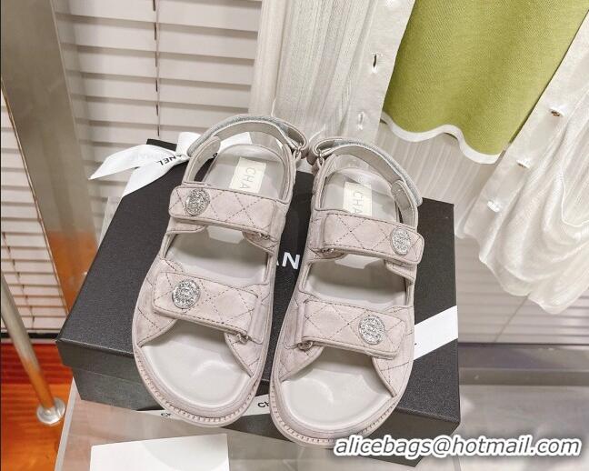 Imitation Chanel Washed-Effect Suede Strap Sandals G35927 Light Gray