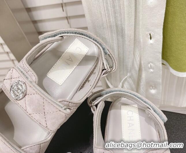 Imitation Chanel Washed-Effect Suede Strap Sandals G35927 Light Gray