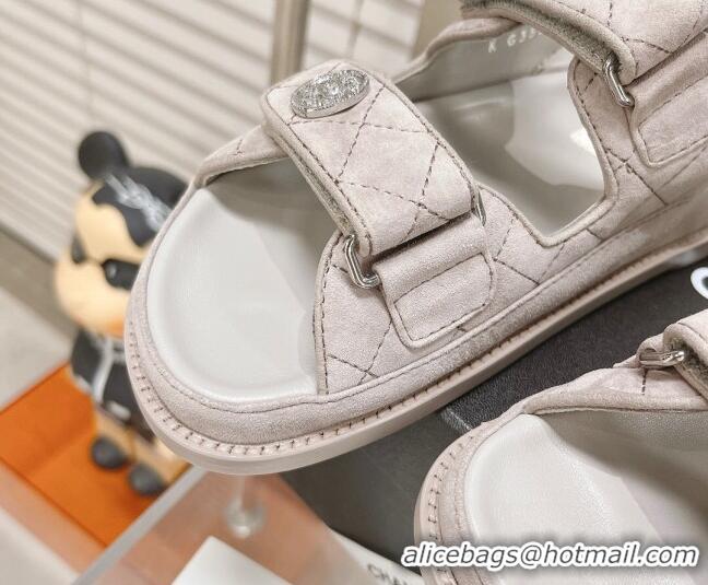 Imitation Chanel Washed-Effect Suede Strap Sandals G35927 Light Gray