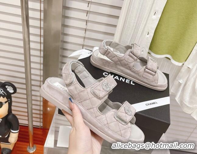 Imitation Chanel Washed-Effect Suede Strap Sandals G35927 Light Gray