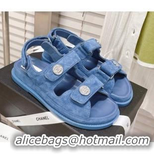 Perfect Chanel Washed-Effect Suede Strap Sandals G35927 Denim Blue