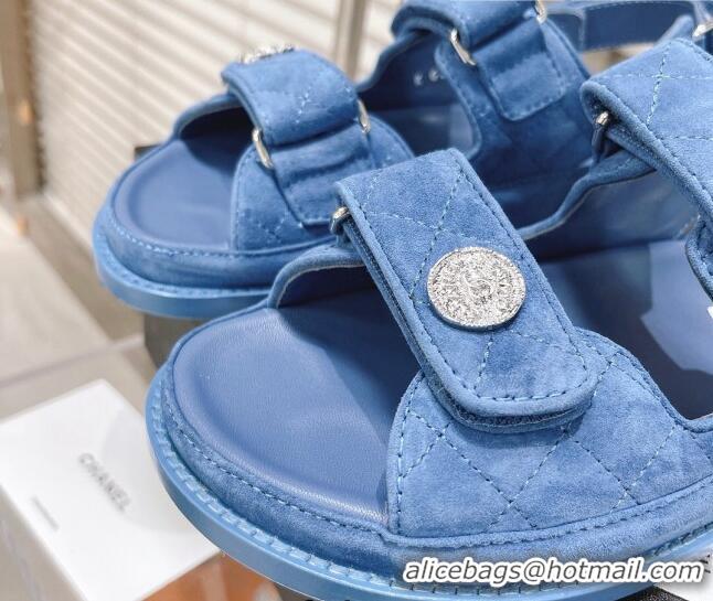 Perfect Chanel Washed-Effect Suede Strap Sandals G35927 Denim Blue