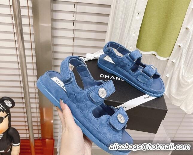 Perfect Chanel Washed-Effect Suede Strap Sandals G35927 Denim Blue