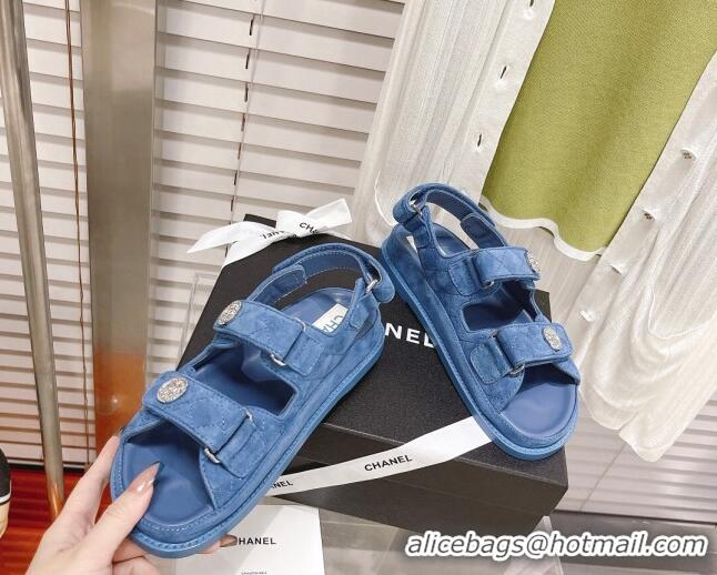 Perfect Chanel Washed-Effect Suede Strap Sandals G35927 Denim Blue