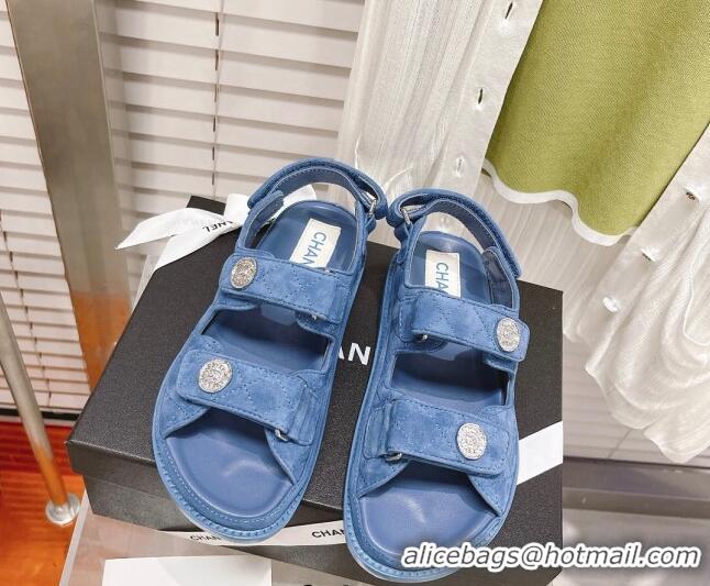 Perfect Chanel Washed-Effect Suede Strap Sandals G35927 Denim Blue