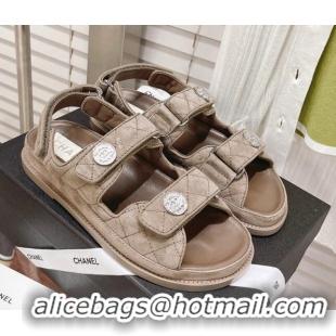 Super Quality Chanel Washed-Effect Suede Strap Sandals G35927 Khaki