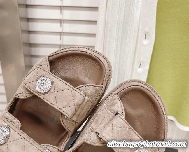 Super Quality Chanel Washed-Effect Suede Strap Sandals G35927 Khaki