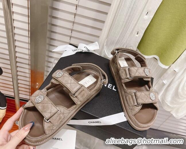 Super Quality Chanel Washed-Effect Suede Strap Sandals G35927 Khaki