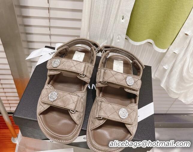 Super Quality Chanel Washed-Effect Suede Strap Sandals G35927 Khaki