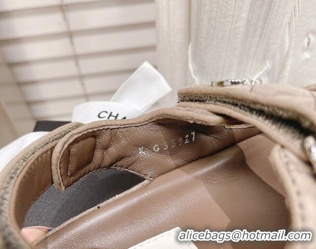 Super Quality Chanel Washed-Effect Suede Strap Sandals G35927 Khaki