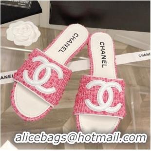 Classic Chanel Tweed Flat Slide Sandals Pink 030515