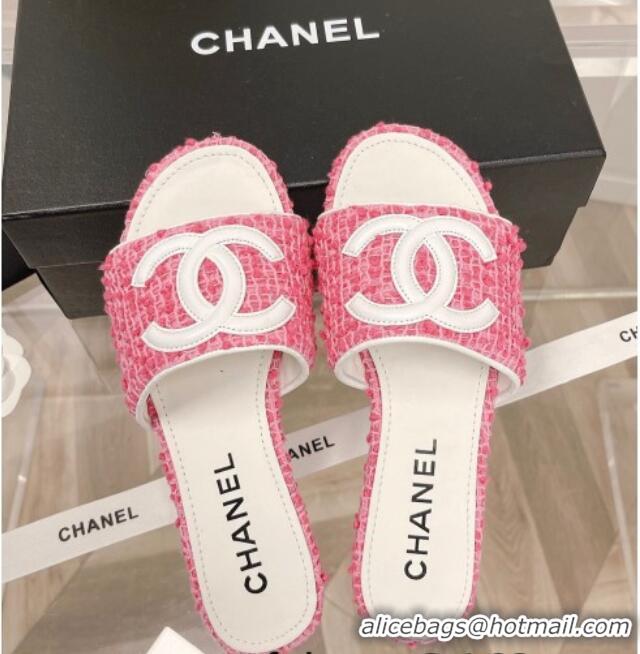 Classic Chanel Tweed Flat Slide Sandals Pink 030515