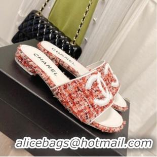 Sophisticated Chanel Tweed Flat Slide Sandals 030515 Orange