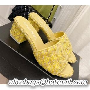 Fashion Chanel Tweed Medium Heel Slide Sandals 4.5cm 030528 Yellow