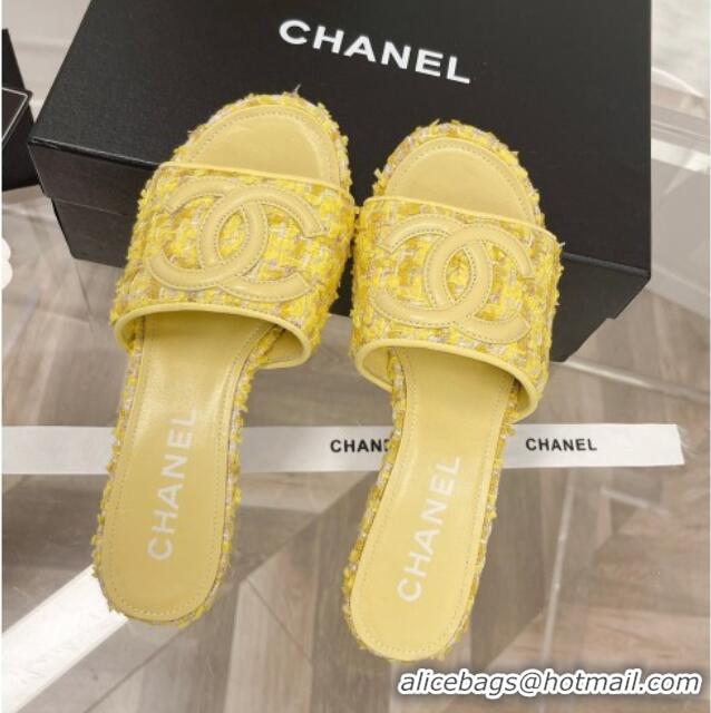 Fashion Chanel Tweed Medium Heel Slide Sandals 4.5cm 030528 Yellow