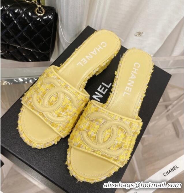 Fashion Chanel Tweed Medium Heel Slide Sandals 4.5cm 030528 Yellow