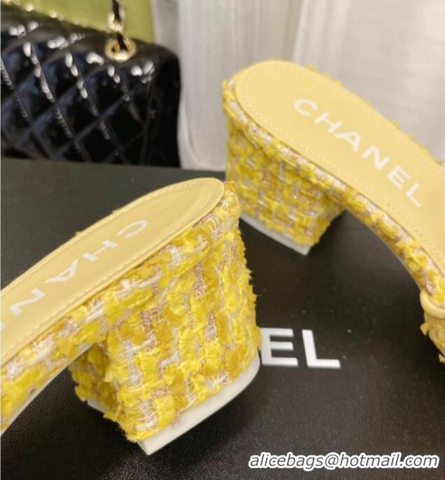 Fashion Chanel Tweed Medium Heel Slide Sandals 4.5cm 030528 Yellow