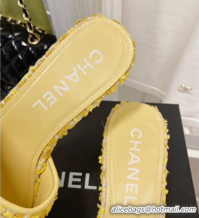 Fashion Chanel Tweed Medium Heel Slide Sandals 4.5cm 030528 Yellow