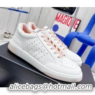 Charming Chanel Calfskin Sneakers White/Pink 030535