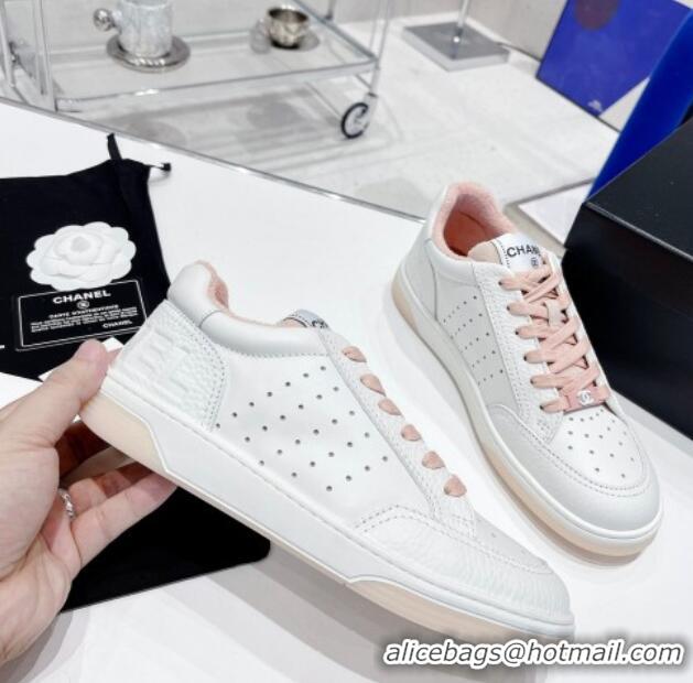 Charming Chanel Calfskin Sneakers White/Pink 030535