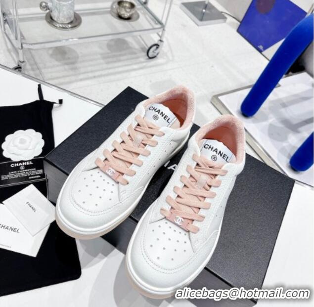 Charming Chanel Calfskin Sneakers White/Pink 030535