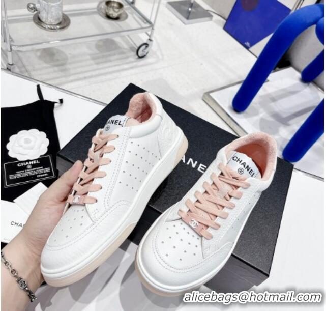 Charming Chanel Calfskin Sneakers White/Pink 030535