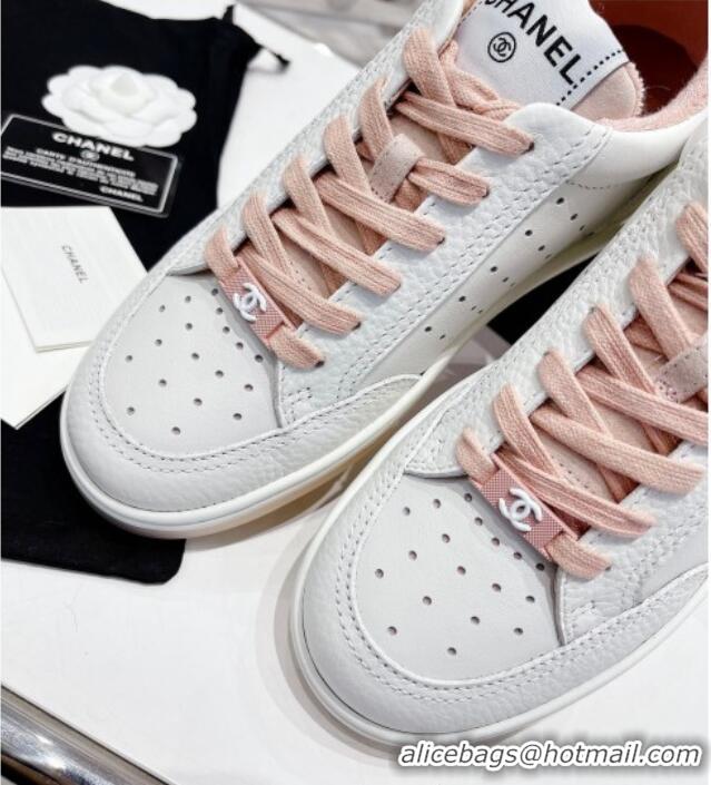 Charming Chanel Calfskin Sneakers White/Pink 030535