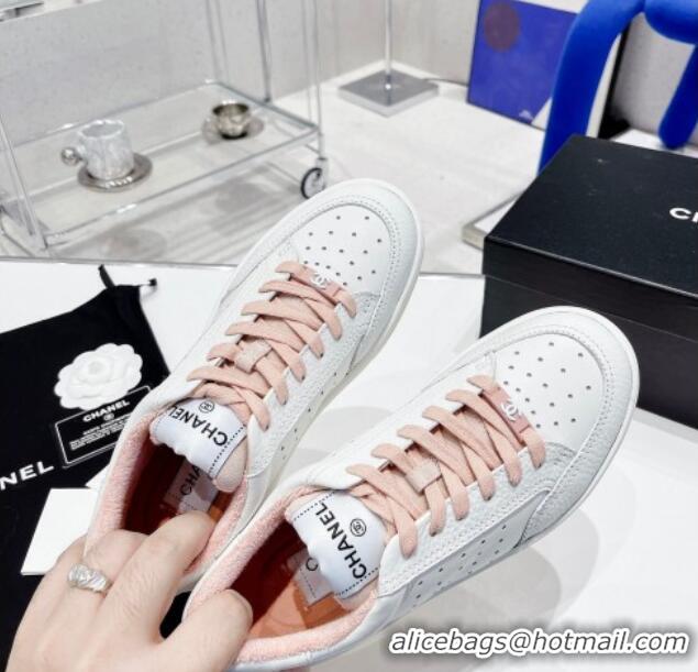 Charming Chanel Calfskin Sneakers White/Pink 030535