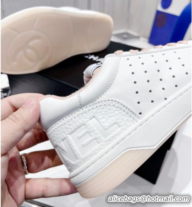 Charming Chanel Calfskin Sneakers White/Pink 030535