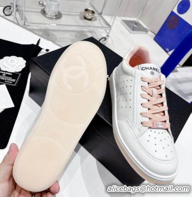 Charming Chanel Calfskin Sneakers White/Pink 030535