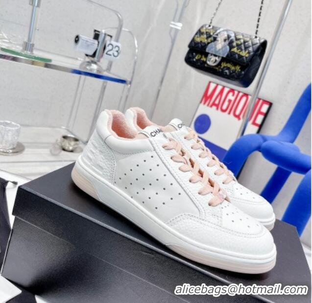 Charming Chanel Calfskin Sneakers White/Pink 030535