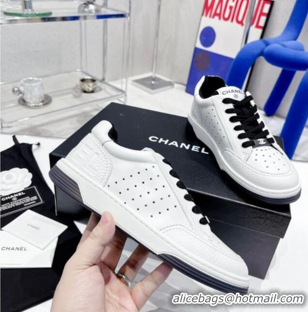 Stylish Chanel Calfskin Sneakers White/Black 030536