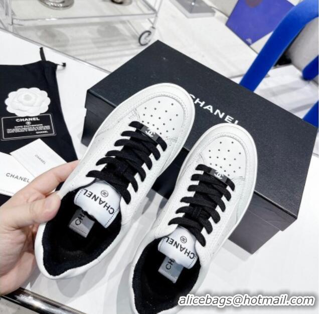 Stylish Chanel Calfskin Sneakers White/Black 030536