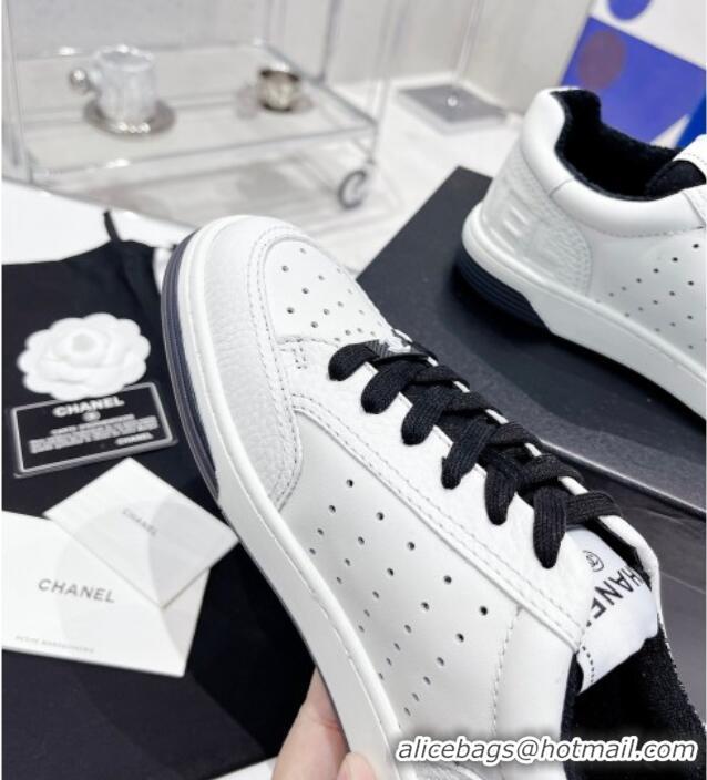 Stylish Chanel Calfskin Sneakers White/Black 030536