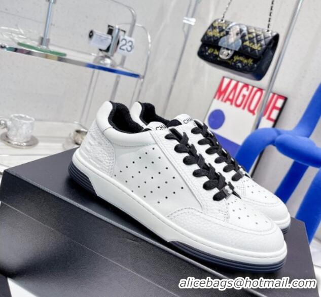 Stylish Chanel Calfskin Sneakers White/Black 030536