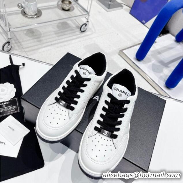 Stylish Chanel Calfskin Sneakers White/Black 030536