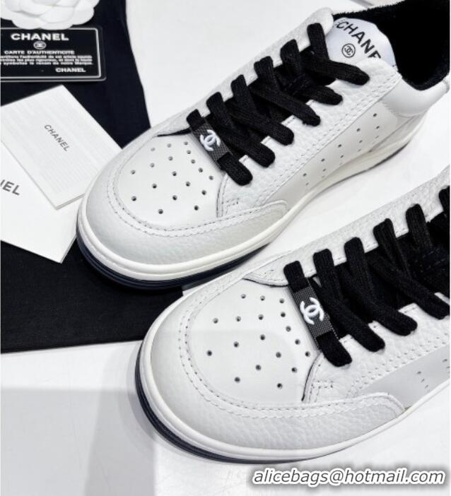 Stylish Chanel Calfskin Sneakers White/Black 030536