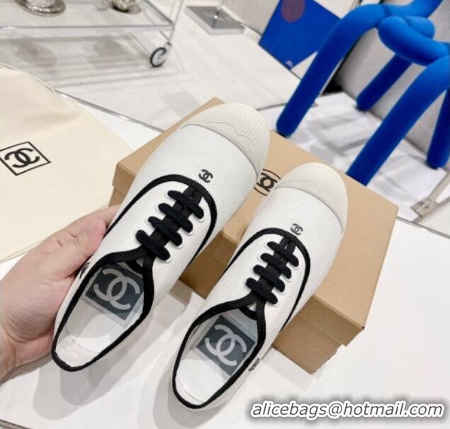 AAAAA Chanel Canvas Sneakers White/Black 030538